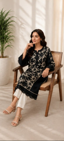 Black Printed Lawn Shirt
