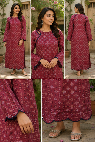 Red Printed Lawn Long Shirt