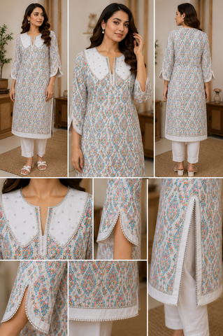 White Printed Lawn Long Shirt