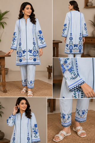 Minaal Summer Co-ords Set Ready to wear | Lawn | 2-Piece blue Color