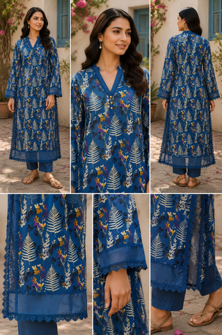 Blue Printed Lawn Long Shirt