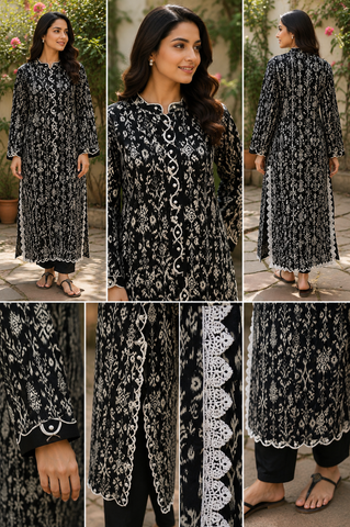 Black Printed Lawn Long Shirt