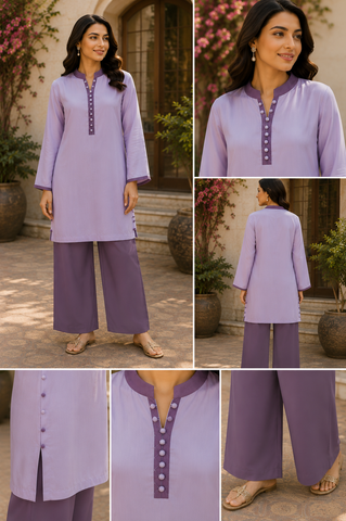 Minaal Summer Co-ords Set Ready to wear | Blended Silk | 2-Piece Purple Color