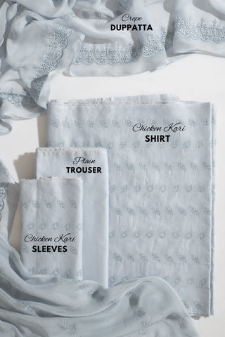 Aesh White Cotton 3-Piece Chicken Karhi Suit | Dupatta Gali