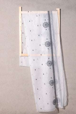 White Dupatta Printed Organza | Dupatta Gali