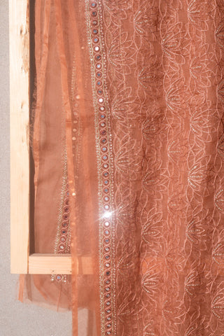 Light Brown Dupatta Printed Chiffon | Dupatta Gali