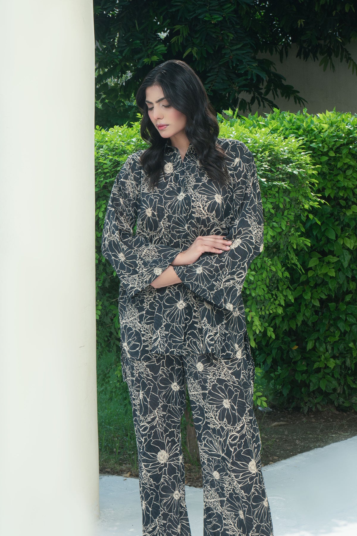 Black floral digital printed lawn co-ord set 2PC