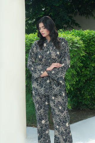 Black floral digital printed lawn co-ord set 2PC