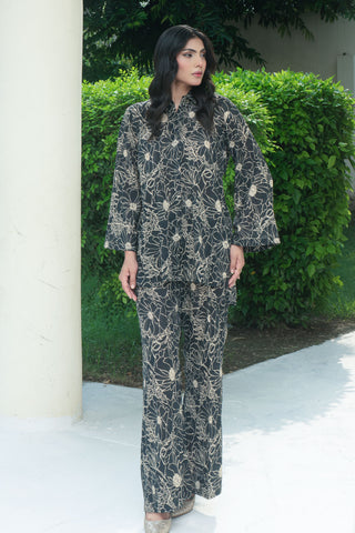 Black floral digital printed lawn co-ord set 2PC