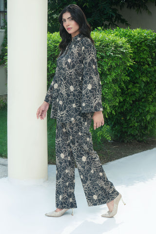 Black floral digital printed lawn co-ord set 2PC