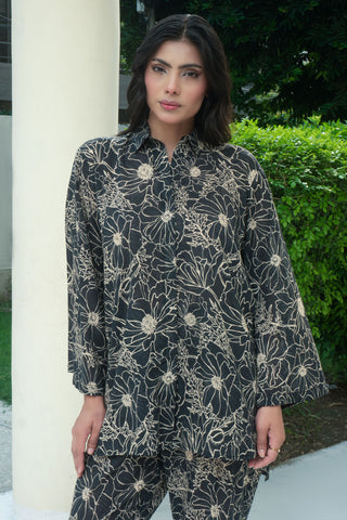 Black floral digital printed lawn co-ord set 2PC