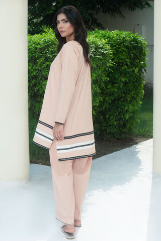 Peach Embellished Embroided Cotton Co-ord 2PC