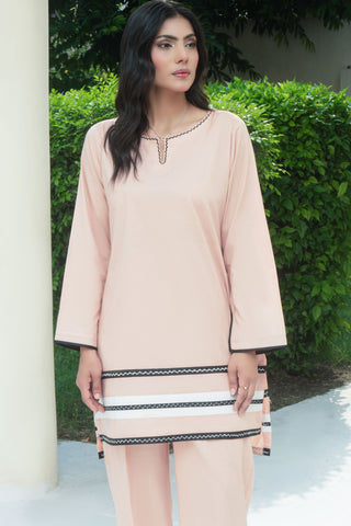 Peach Embellished Embroided Cotton Co-ord 2PC