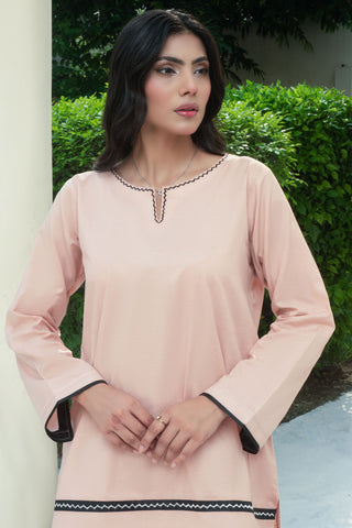 Peach Embellished Embroided Cotton Co-ord 2PC