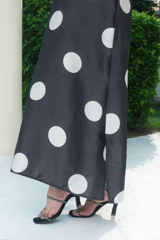 Black Silk Digitital Printed polka dots long Shirt