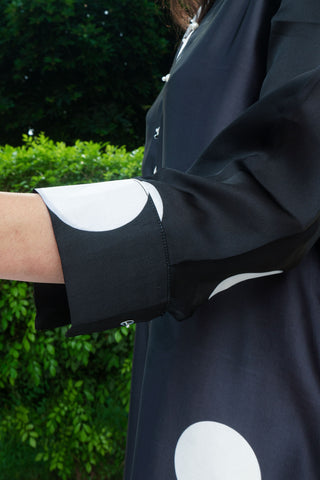 Black Silk Digitital Printed polka dots long Shirt