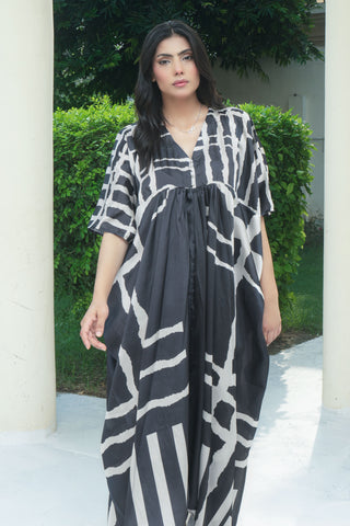 Black Silk Digitital Printed Kaftan