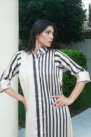 Peach Silk Digitital Printed long Shirt