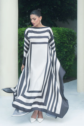 Black and white Silk Digitital Printed Kaftan