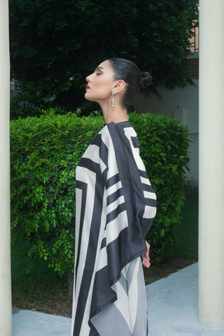 Black and white Silk Digitital Printed Kaftan