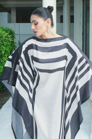 Black and white Silk Digitital Printed Kaftan