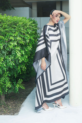 Black and white Silk Digitital Printed Kaftan