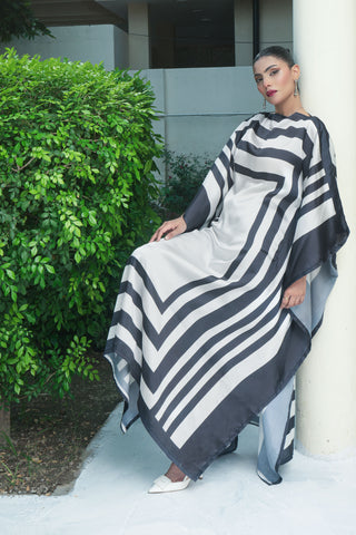 Black and white Silk Digitital Printed Kaftan