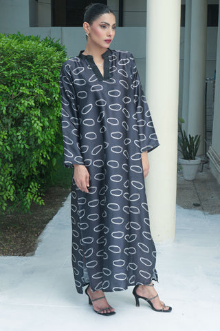 Black Silk Digital Printed long Shirt