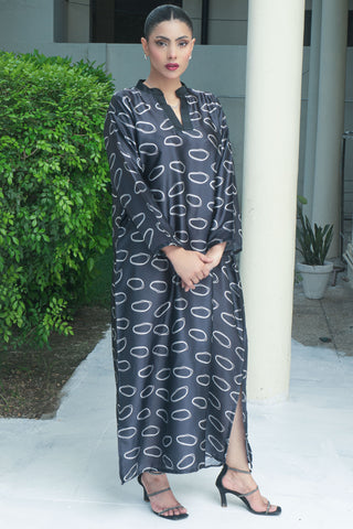 Black Silk Digital Printed long Shirt