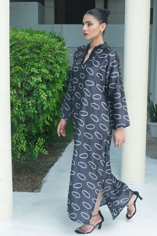 Black Silk Digital Printed long Shirt