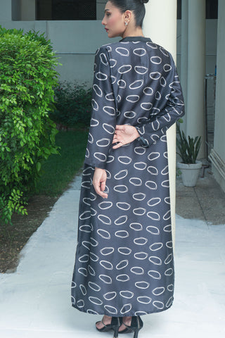Black Silk Digital Printed long Shirt
