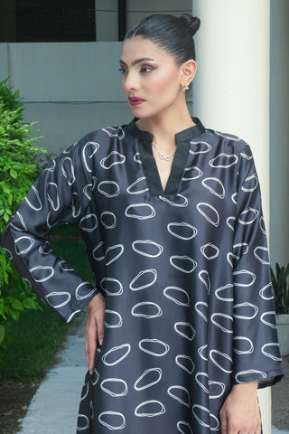 Black Silk Digital Printed long Shirt