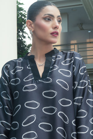 Black Silk Digital Printed long Shirt