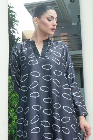 Black Silk Digital Printed long Shirt