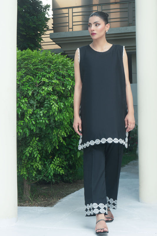 Black  Embroided  Cotton Co-ord 2PC
