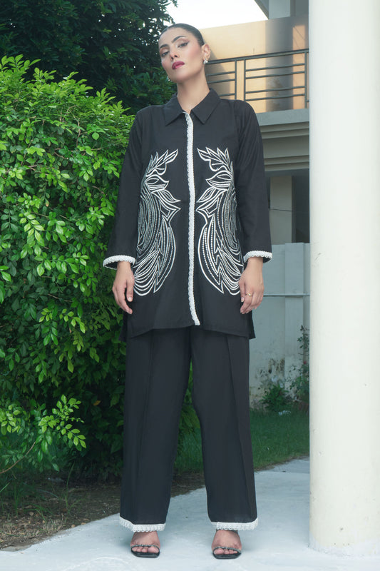 Black  Embroided  Cotton Co-ord 2PC
