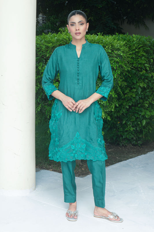 Green Viscose emroided 2 PC
