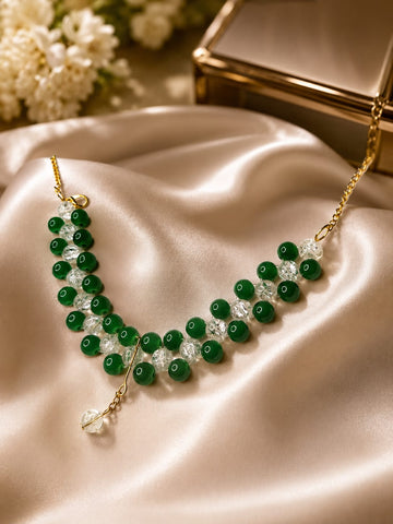 emerald-green & crystal beaded choker