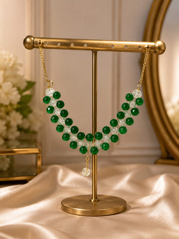 emerald-green & crystal beaded choker
