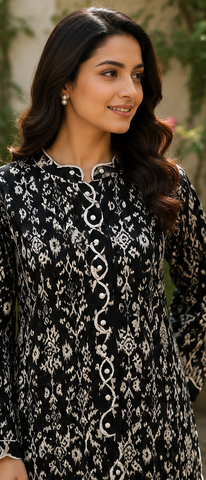 Black Printed Lawn Long Shirt