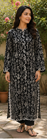 Black Printed Lawn Long Shirt
