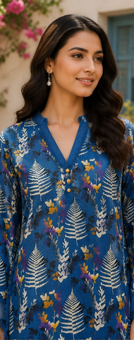 Blue Printed Lawn Long Shirt