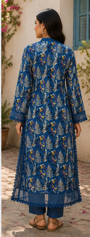 Blue Printed Lawn Long Shirt