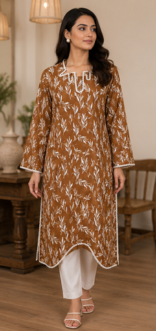 Brown Printed Lawn Long Shirt