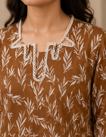 Brown Printed Lawn Long Shirt
