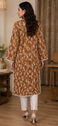 Brown Printed Lawn Long Shirt