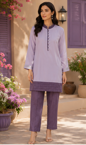 Minaal Summer Co-ords Set Ready to wear | Blended Silk | 2-Piece Purple Color
