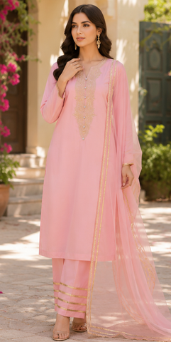 Minaal Summer 3Pc Viscose Ready to wear | Viscose | 3-Piece Peach Color