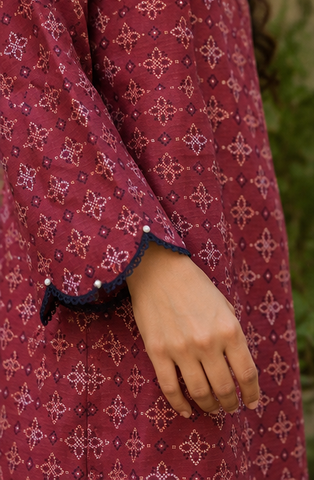 Red Printed Lawn Long Shirt