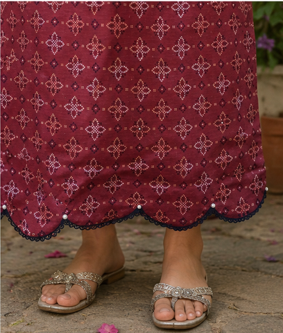Red Printed Lawn Long Shirt